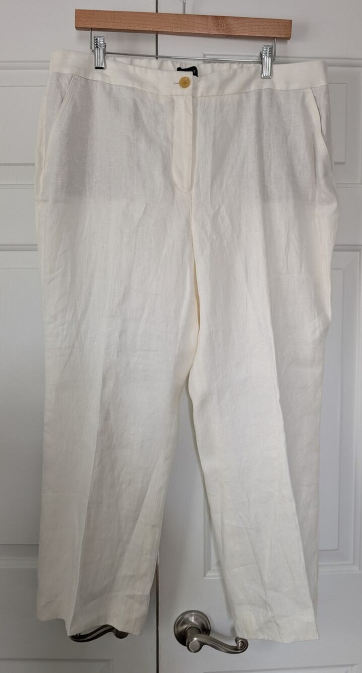 Talbots Wide Leg Cropped White Linen Pants NEW!
